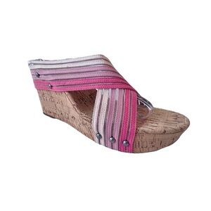 Lucky‎ Brand Mykayla Cork Wedge Open Toe Sandals Multicolor Women’s Size 9.5